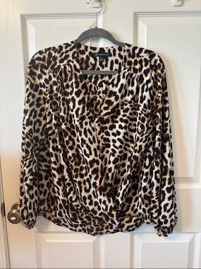 INC COLLECTION Leopard Wrap Blouse - Brown, Black & Cream